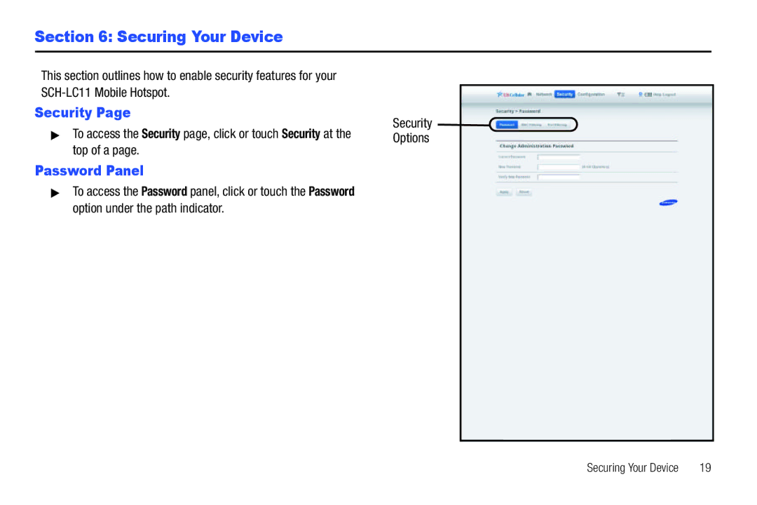 Samsung SCH-I915TSAVZW user manual Securing Your Device, Security, Password Panel 