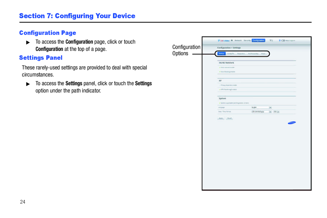 Samsung SCH-I915TSAVZW user manual Configuring Your Device, Configuration, Settings Panel 