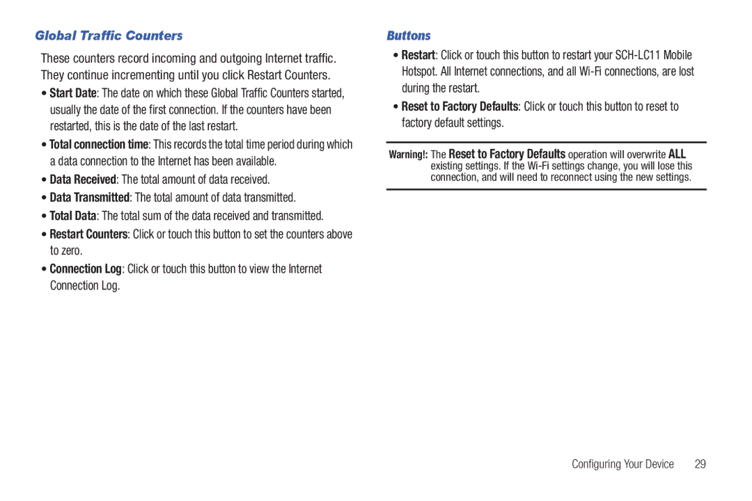 Samsung SCH-I915TSAVZW user manual Global Traffic Counters, Data Received The total amount of data received 