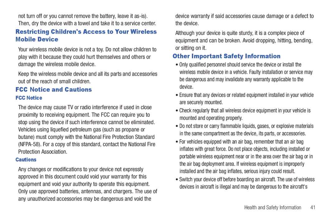 Samsung SCH-I915TSAVZW user manual Restricting Childrens Access to Your Wireless Mobile Device, FCC Notice and Cautions 