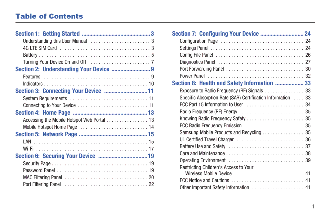 Samsung SCH-I915TSAVZW user manual Table of Contents 