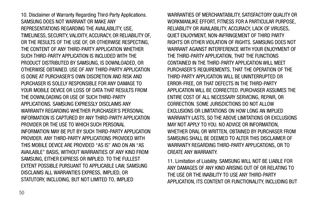 Samsung SCH-I915TSAVZW user manual Disclaimer of Warranty Regarding Third-Party Applications 