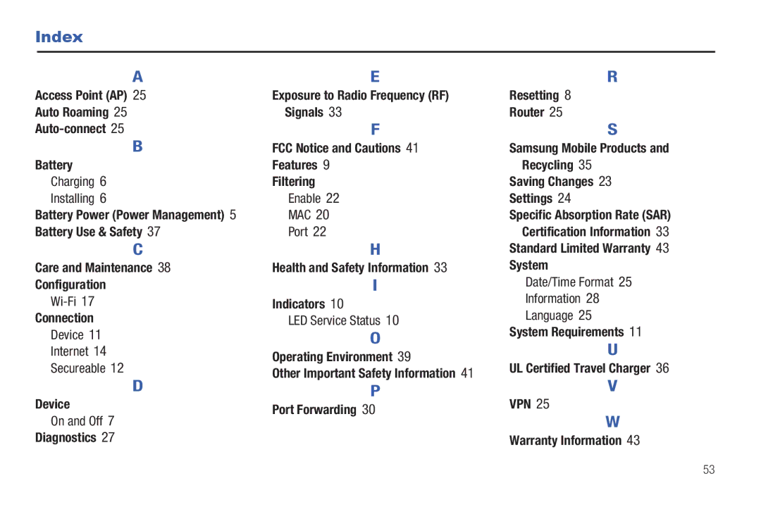 Samsung SCH-I915TSAVZW user manual Index 