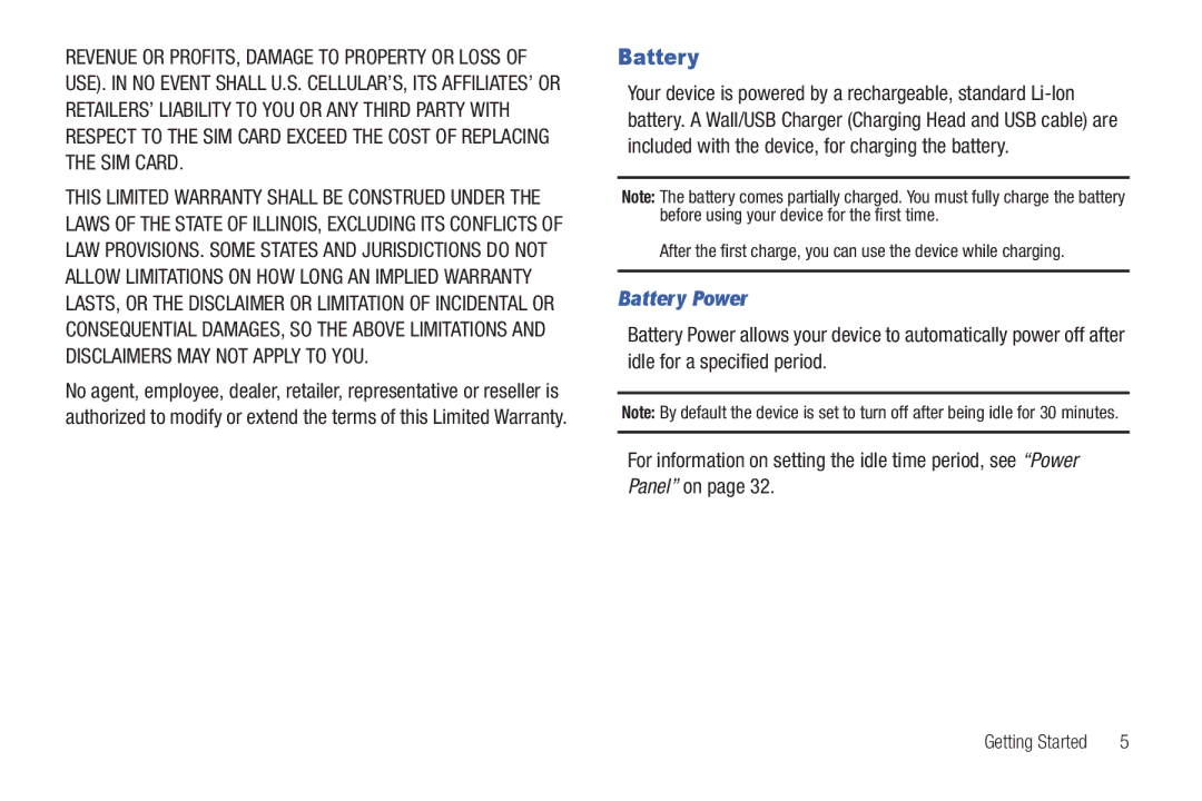 Samsung SCH-I915TSAVZW user manual Battery Power 