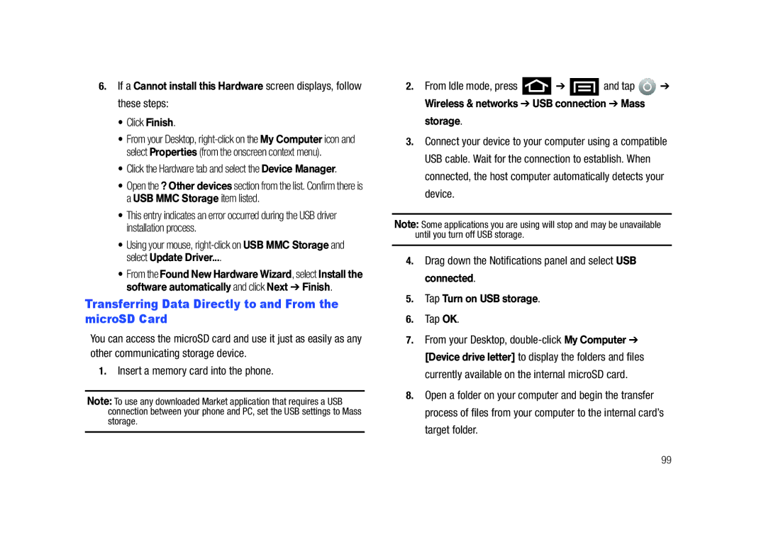 Samsung SCH-M828C user manual Transferring Data Directly to and From the microSD Card 