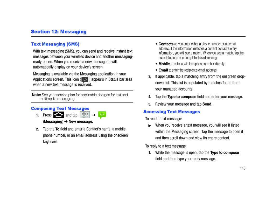 Samsung SCH-M828C user manual Text Messaging SMS, Composing Text Messages, Accessing Text Messages 