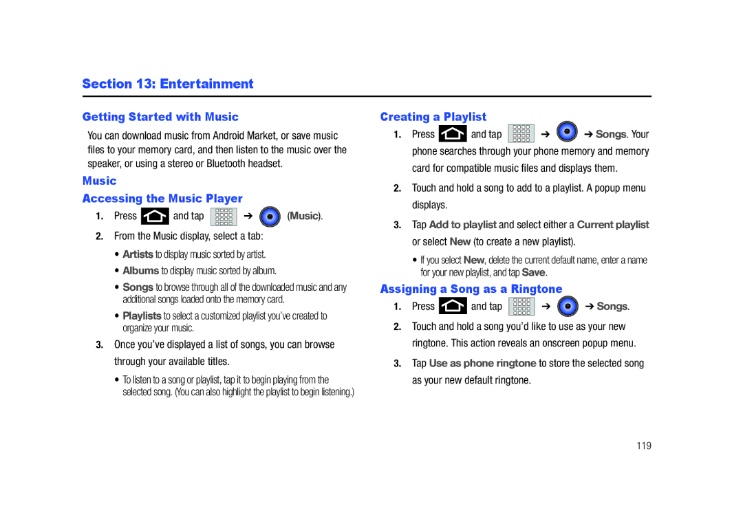 Samsung SCH-M828C Entertainment, Getting Started with Music, Music Accessing the Music Player, Creating a Playlist 