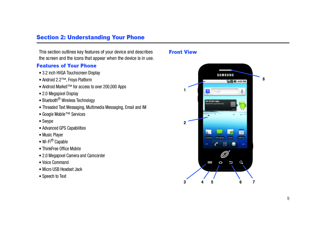 Samsung SCH-M828C user manual Understanding Your Phone, Features of Your Phone, Front View 