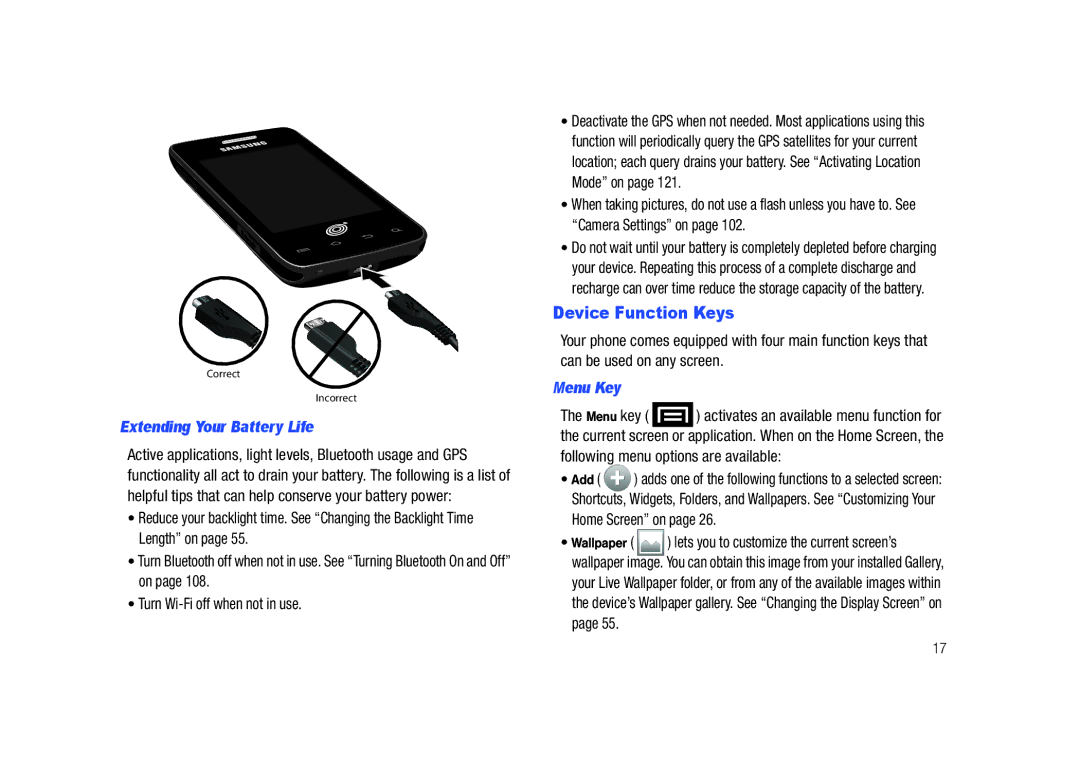 Samsung SCH-M828C user manual Device Function Keys, Extending Your Battery Life, Menu Key, Home Screen on 