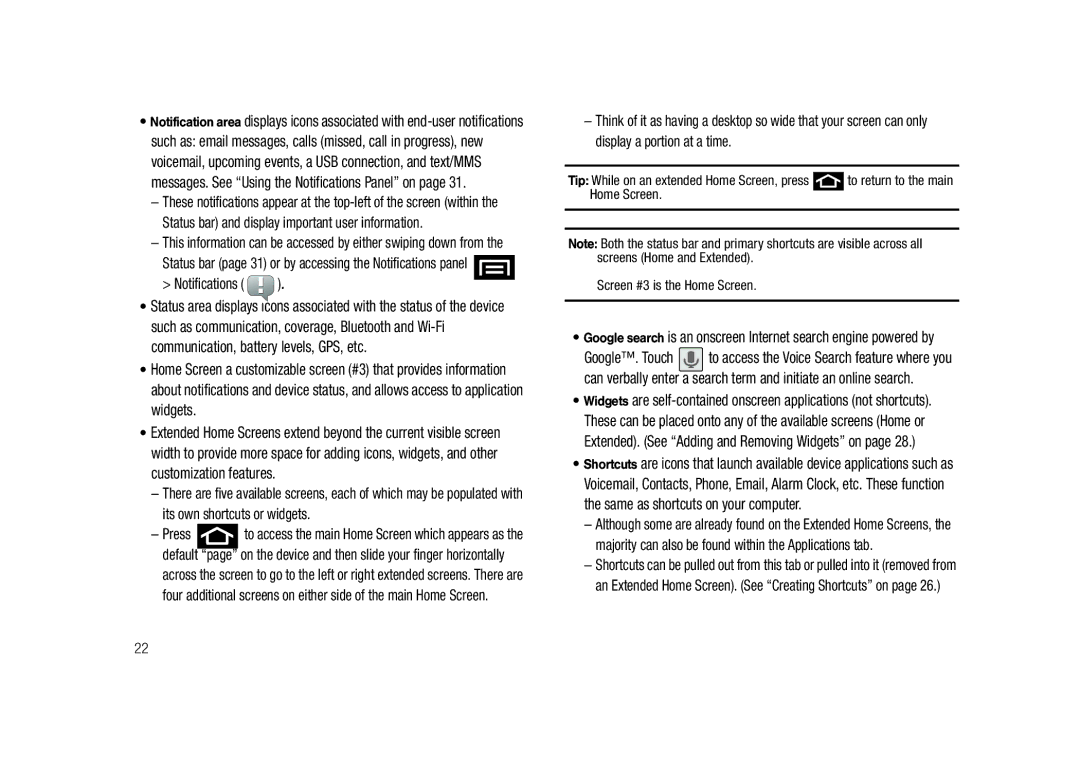 Samsung SCH-M828C user manual Status bar page 31 or by accessing the Notifications panel 