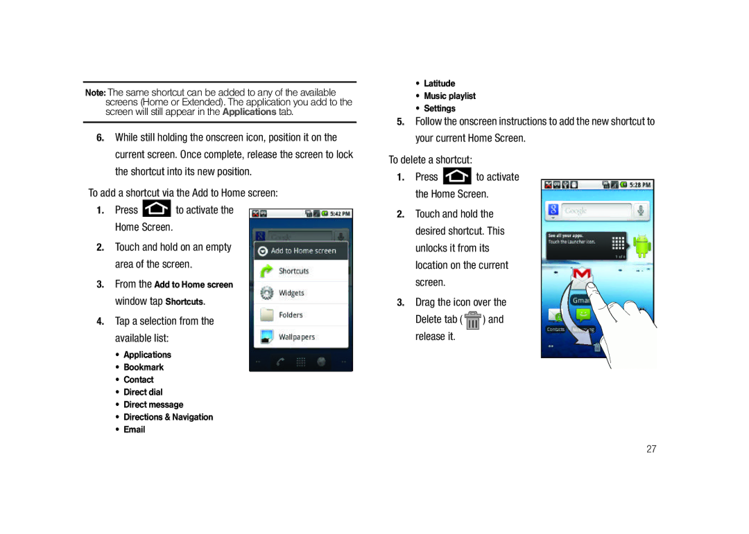 Samsung SCH-M828C user manual Tap a selection from the available list, Drag the icon over Delete tab and release it 