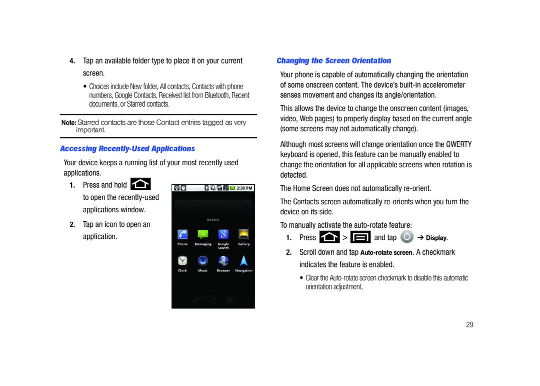 Samsung SCH-M828C user manual Accessing Recently-Used Applications, Applications window, Changing the Screen Orientation 