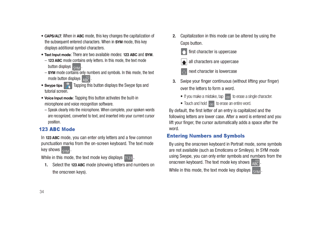 Samsung SCH-M828C user manual ABC Mode, Entering Numbers and Symbols, While in this mode, the text mode key displays SYM 