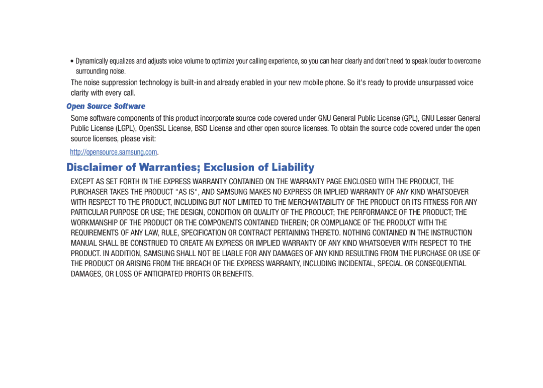 Samsung SCH-M828C user manual Disclaimer of Warranties Exclusion of Liability, Open Source Software 