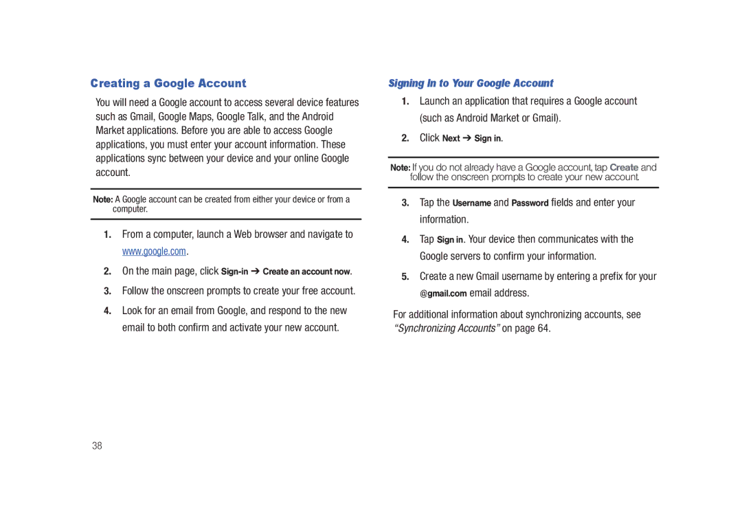 Samsung SCH-M828C user manual Creating a Google Account, Signing In to Your Google Account 