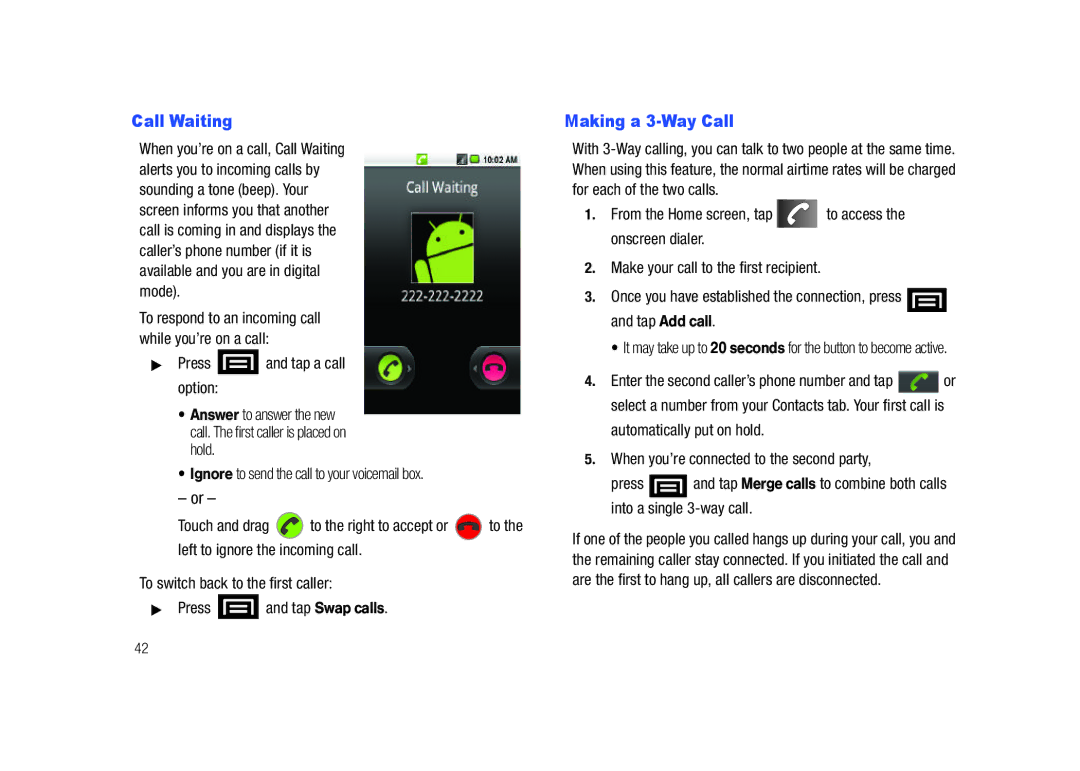 Samsung SCH-M828C user manual Call Waiting Making a 3-Way Call 