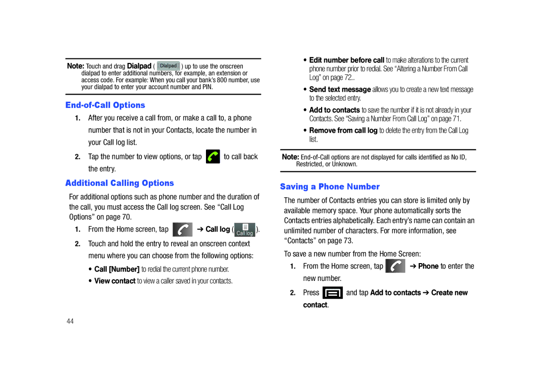 Samsung SCH-M828C user manual End-of-Call Options, Additional Calling Options, Saving a Phone Number 