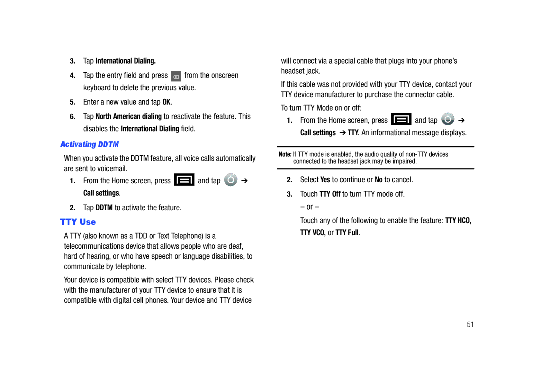 Samsung SCH-M828C user manual TTY Use, Tap International Dialing, Enter a new value and tap OK, Activating Ddtm 