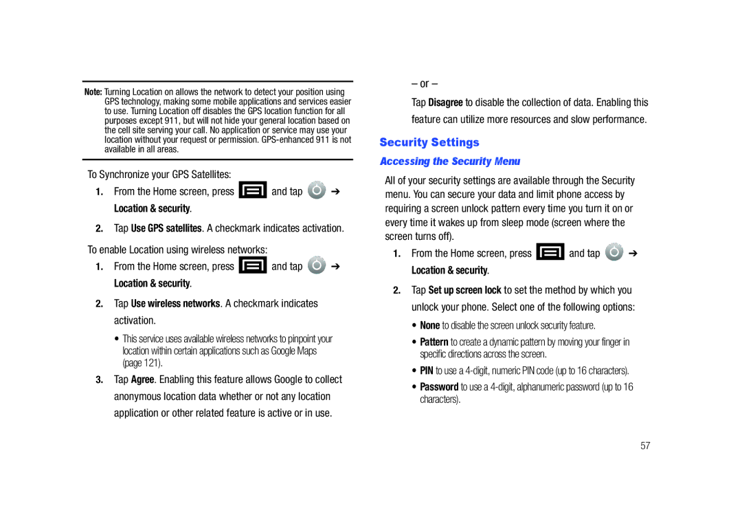 Samsung SCH-M828C user manual Security Settings, Tap Use wireless networks. a checkmark indicates activation 