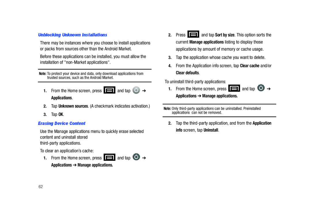 Samsung SCH-M828C user manual Unblocking Unknown Installations, From the Home screen, press and tap Applications, Tap OK 