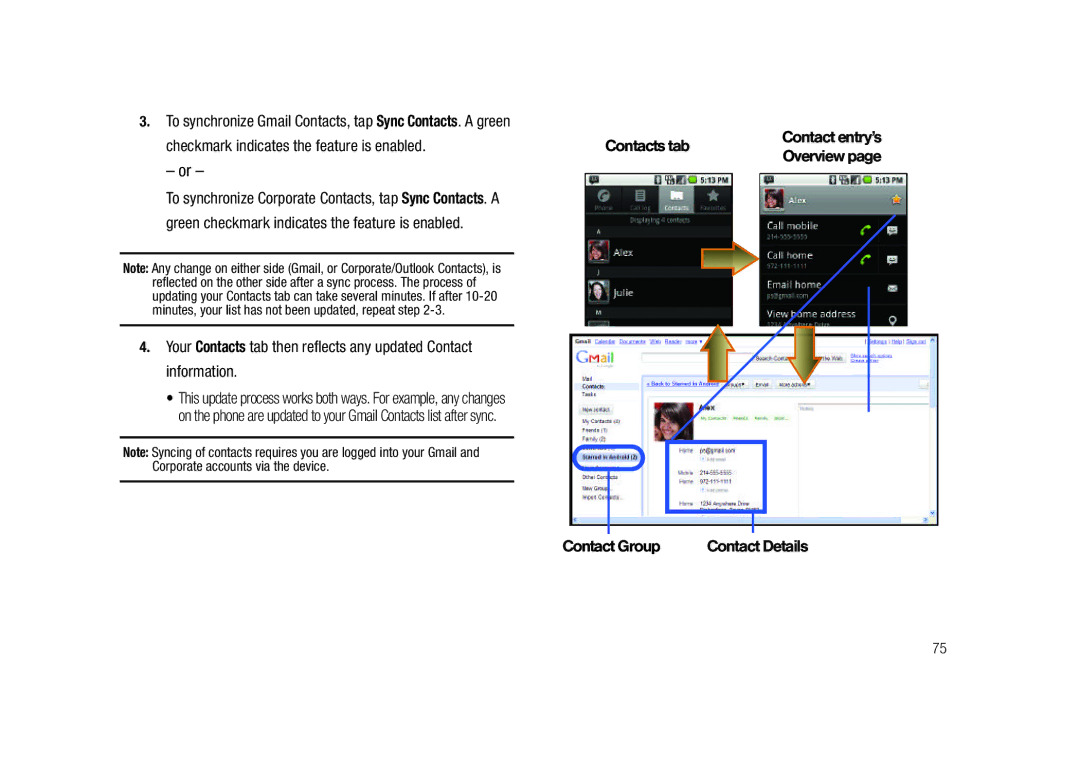 Samsung SCH-M828C user manual ContactGroup, Contactentry’s, Overviewpage, Corporate accounts via the device, ContactDetails 