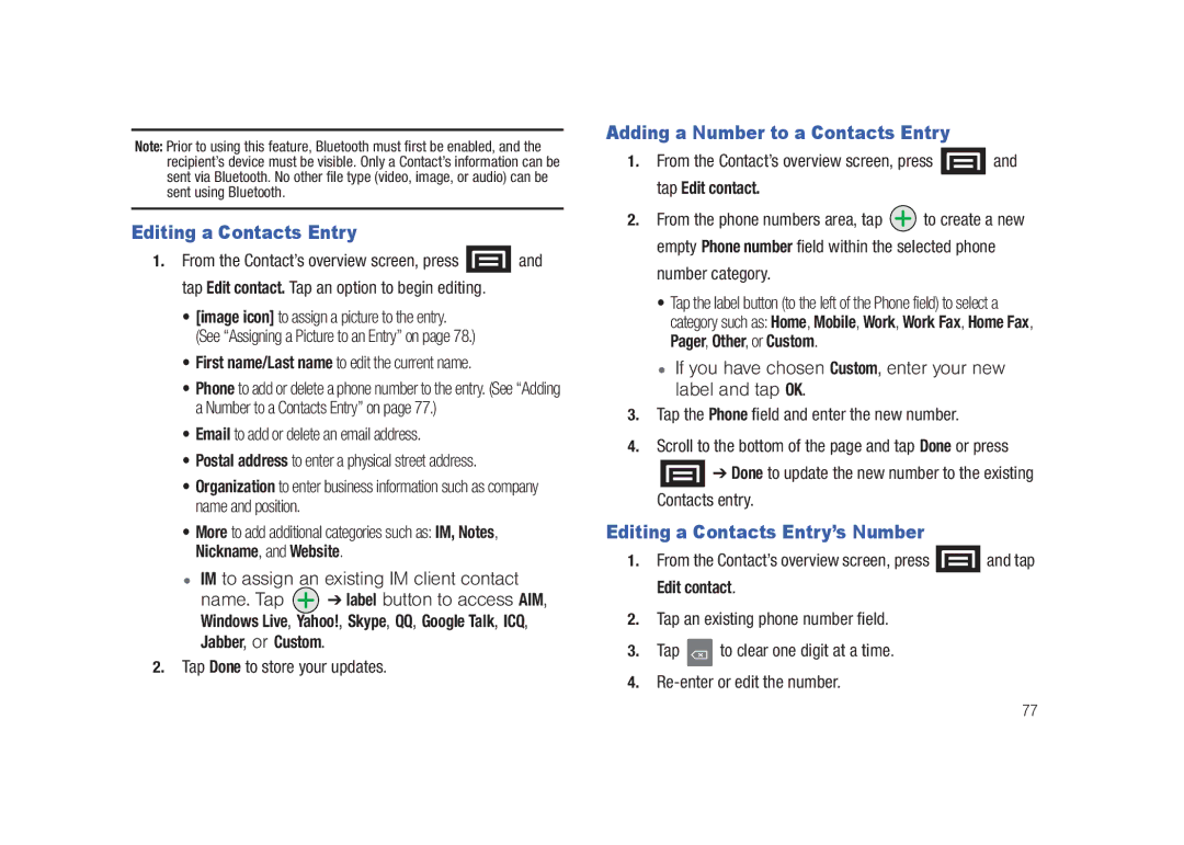 Samsung SCH-M828C user manual Adding a Number to a Contacts Entry, Editing a Contacts Entry’s Number 