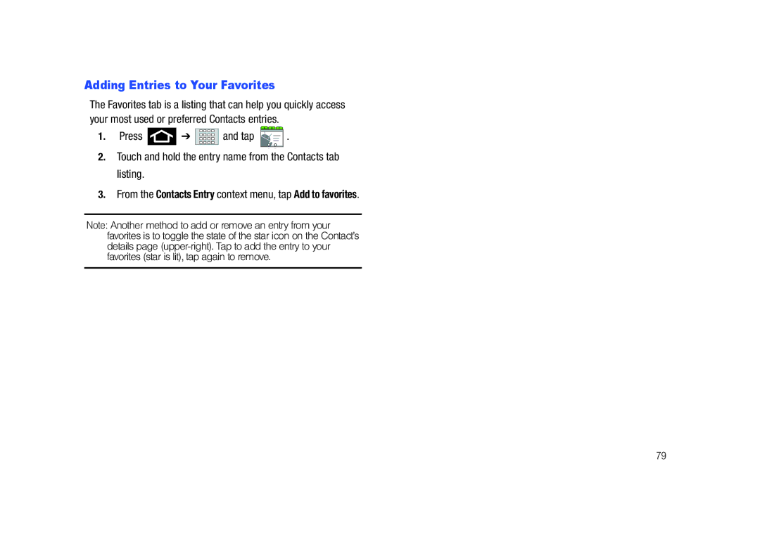 Samsung SCH-M828C user manual Adding Entries to Your Favorites, From the Contacts Entry context menu, tap Add to favorites 