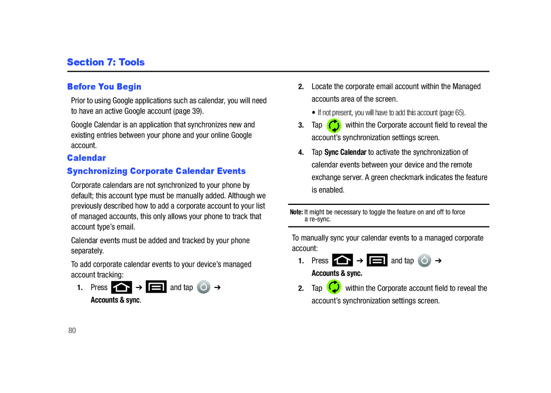 Samsung SCH-M828C user manual Tools, Before You Begin, Calendar Synchronizing Corporate Calendar Events 