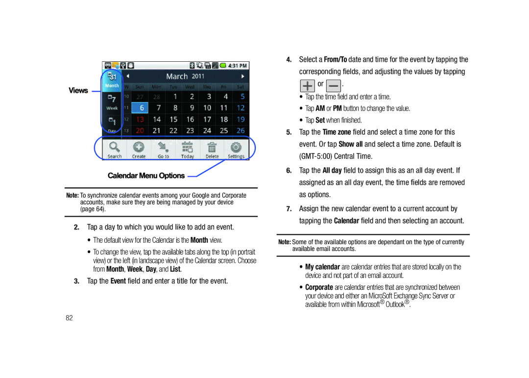 Samsung SCH-M828C user manual Default view for the Calendar is the Month view 