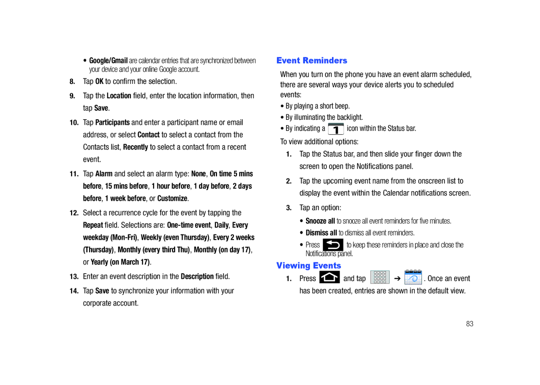 Samsung SCH-M828C user manual Event Reminders, Viewing Events, Tap an option 