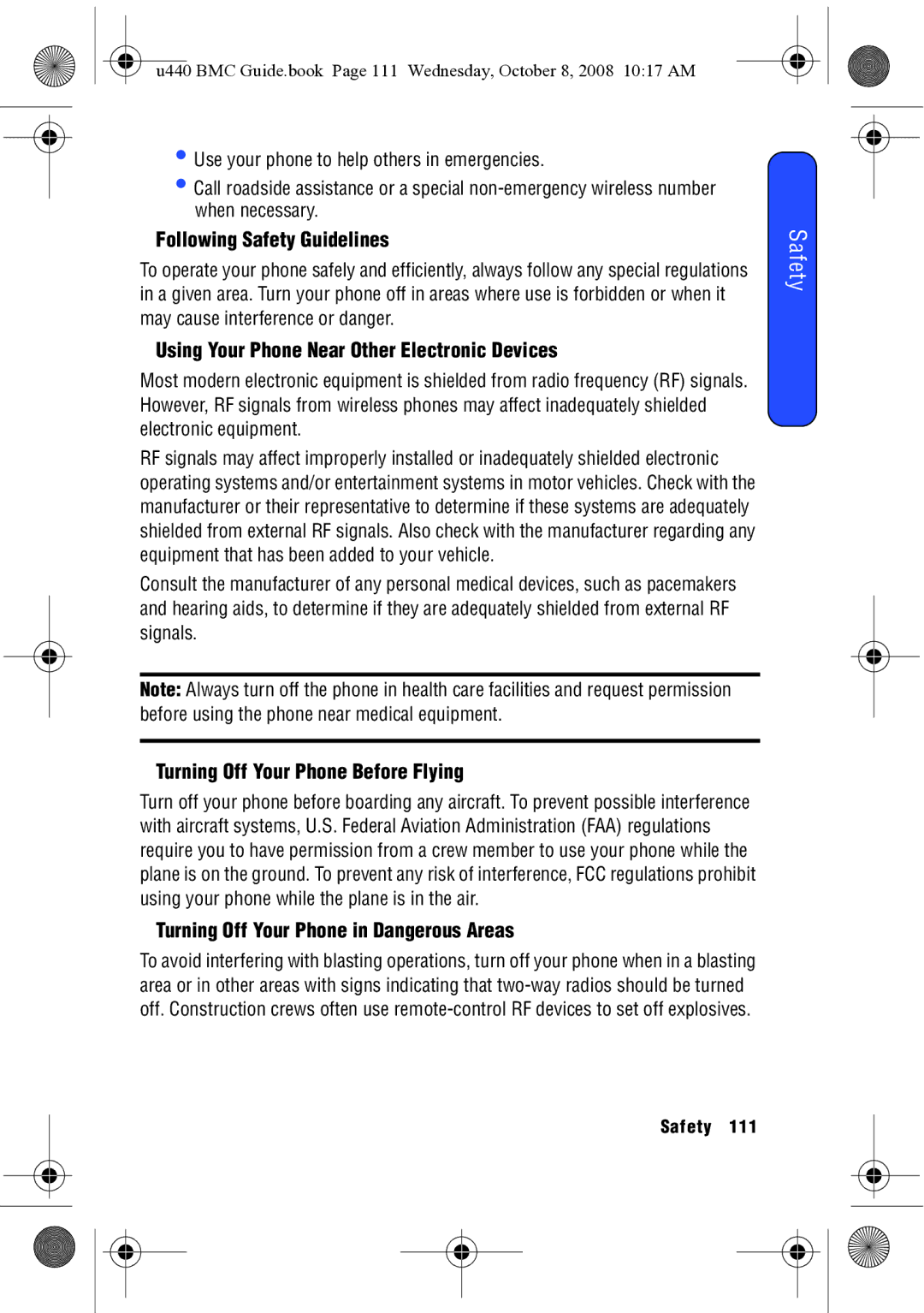 Samsung SCH-U440 manual Following Safety Guidelines, Using Your Phone Near Other Electronic Devices 