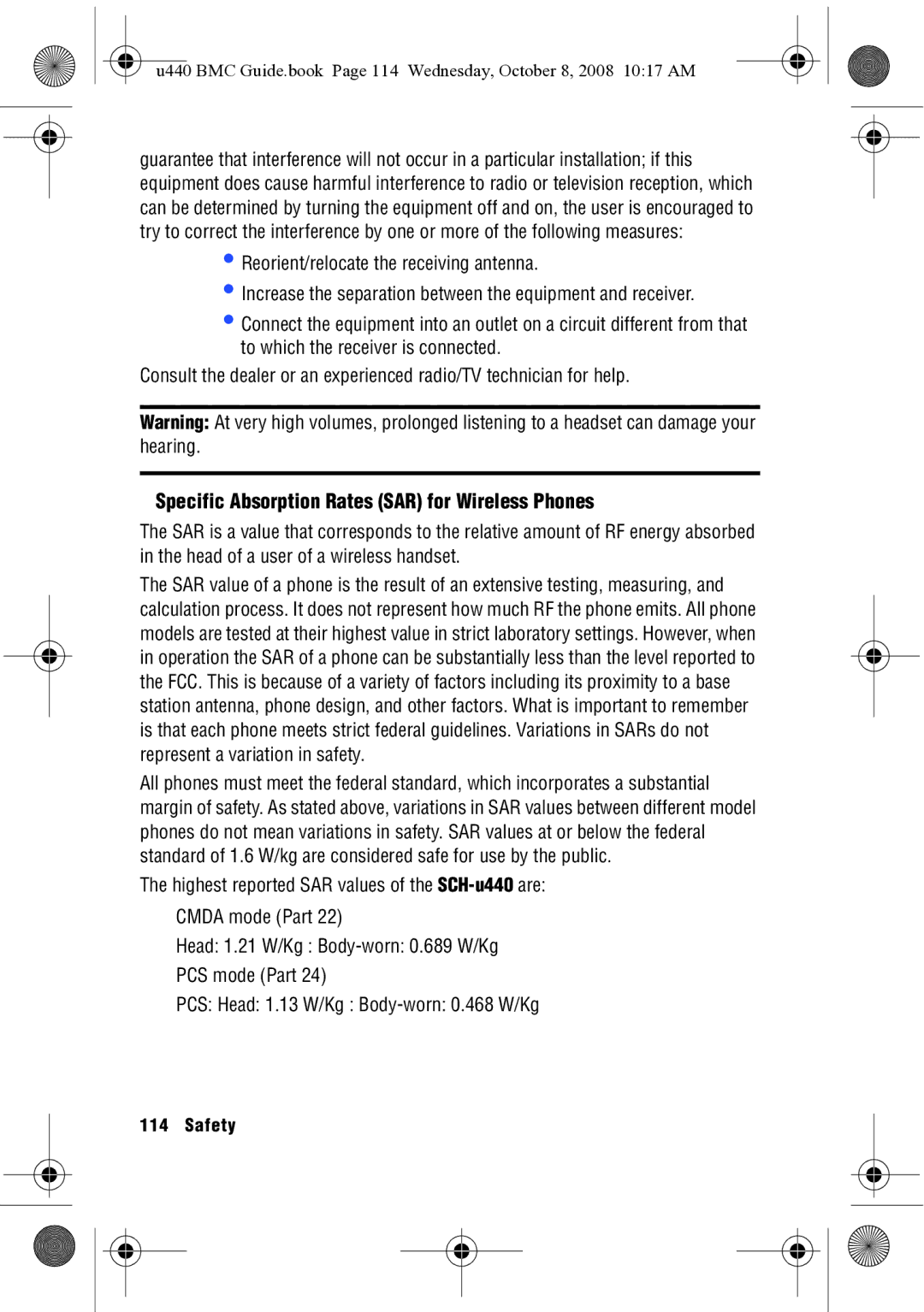 Samsung SCH-U440 manual Specific Absorption Rates SAR for Wireless Phones 