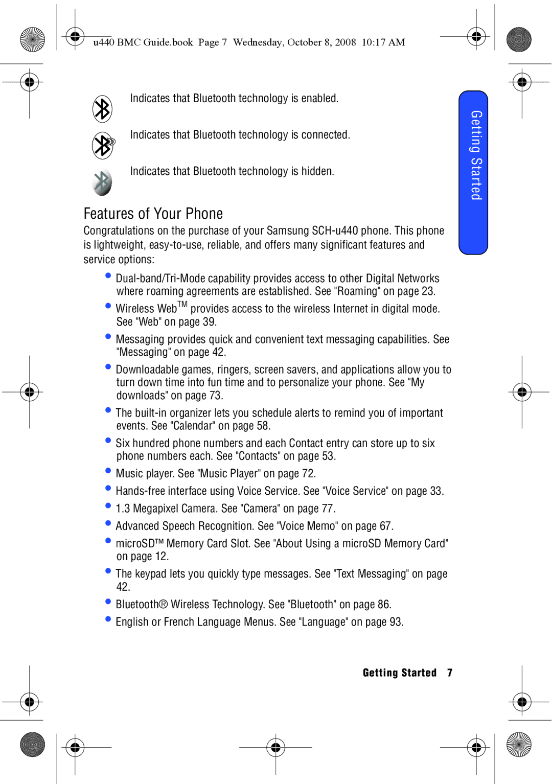 Samsung SCH-U440 manual Service options, Music player. See Music Player on 