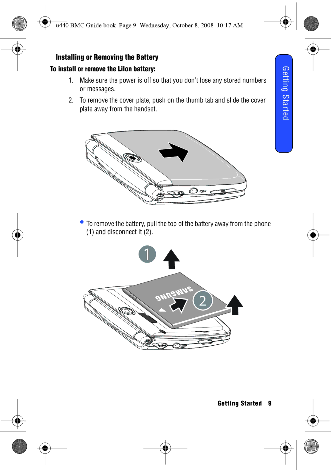 Samsung SCH-U440 manual Installing or Removing the Battery, To install or remove the LiIon battery, Disconnect it 