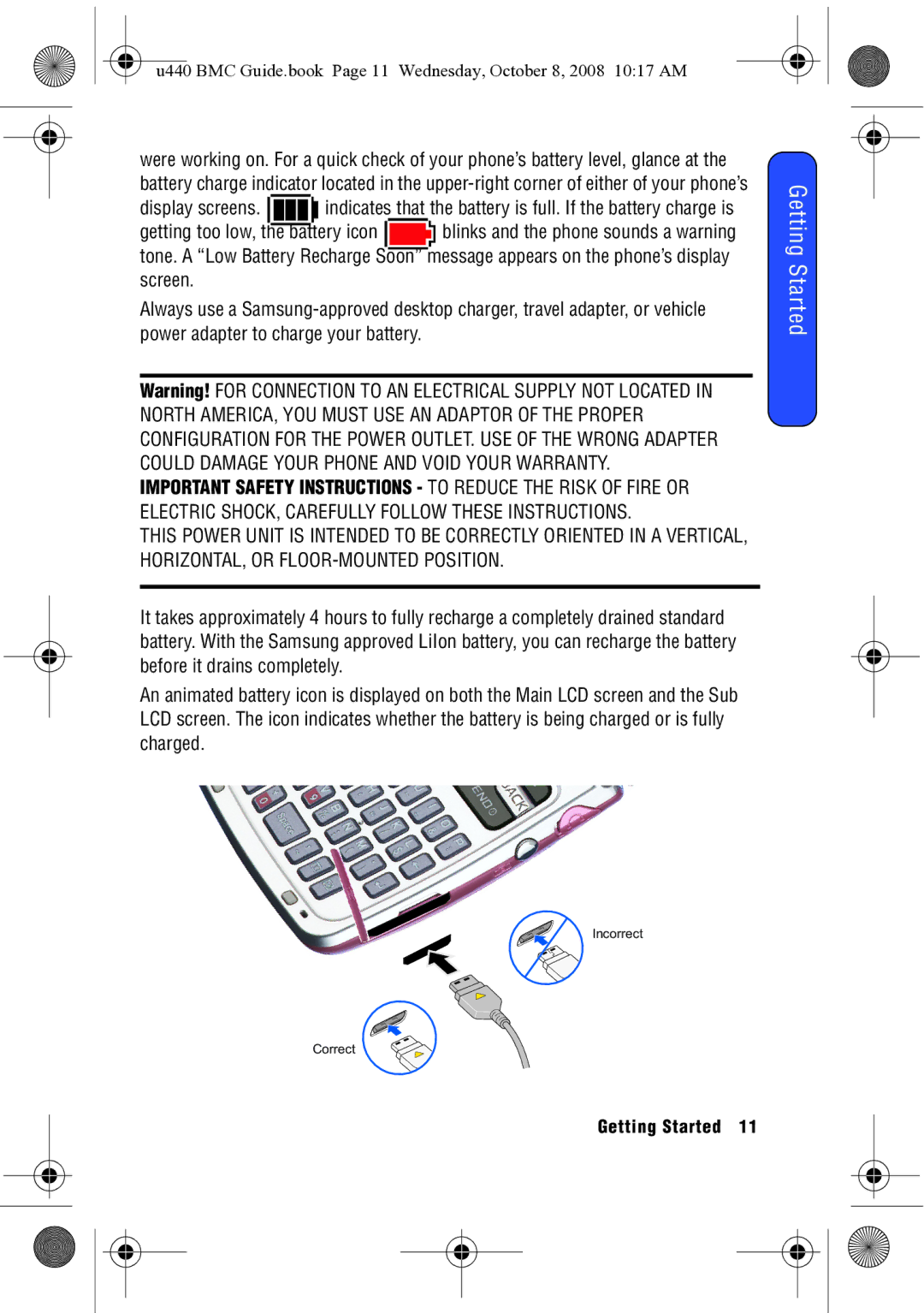 Samsung SCH-U440 manual Incorrect Correct 