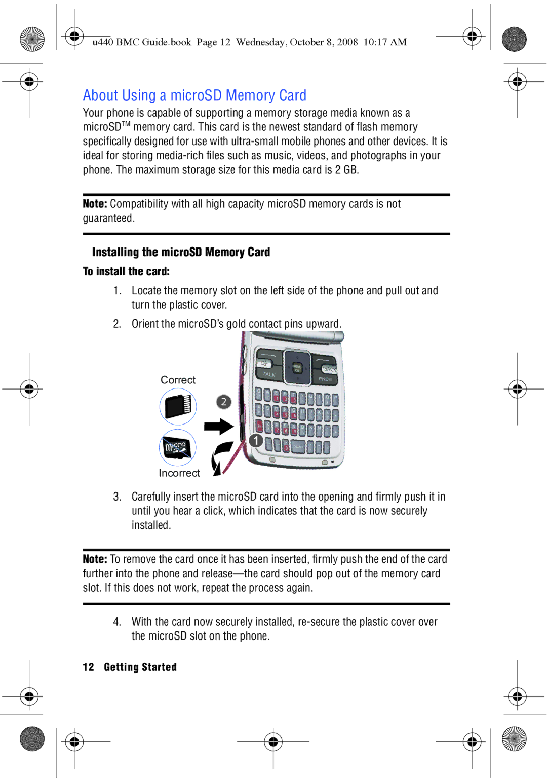 Samsung SCH-U440 About Using a microSD Memory Card, Installing the microSD Memory Card, Guaranteed, To install the card 