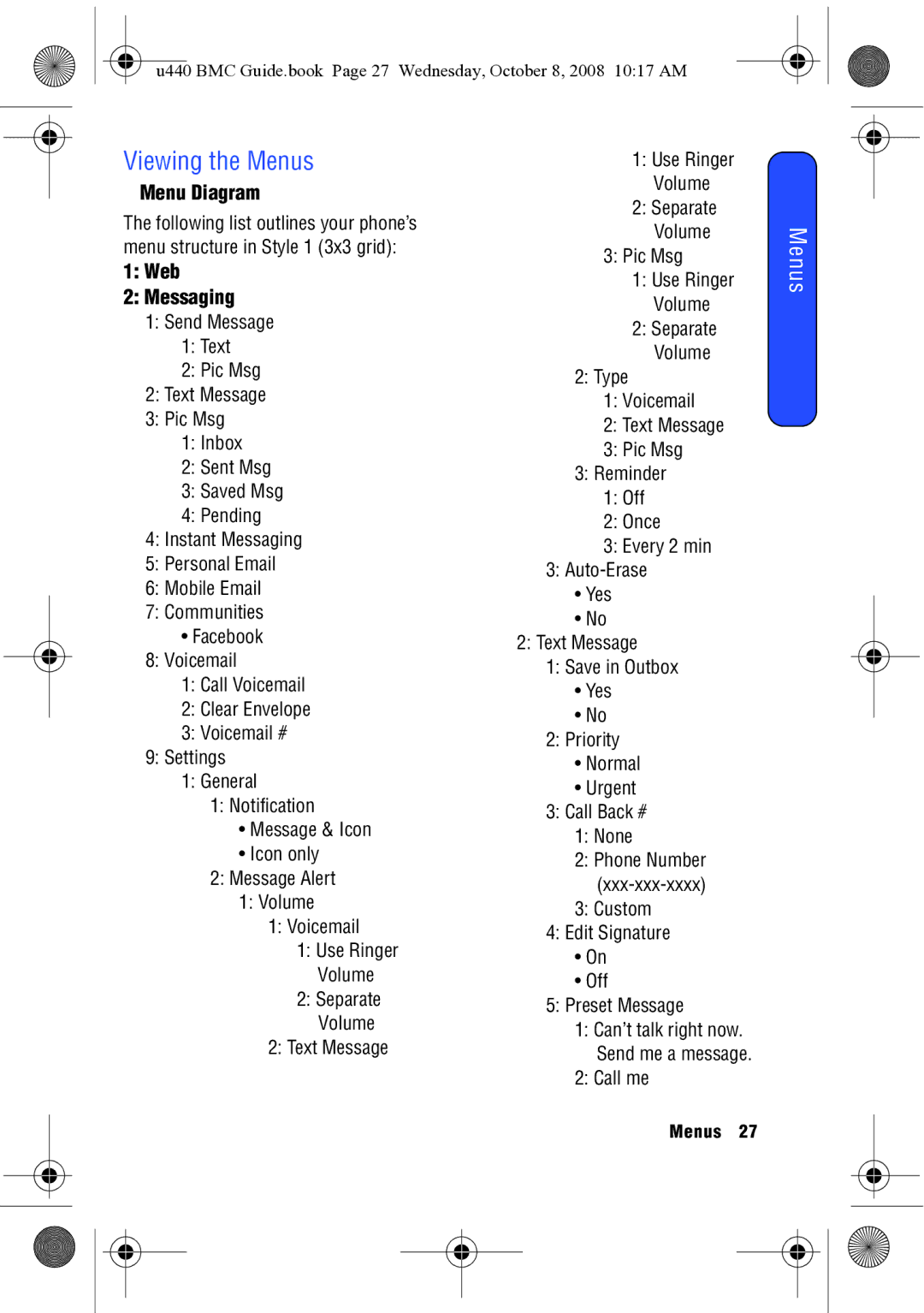 Samsung SCH-U440 manual Viewing the Menus, Menu Diagram, Web Messaging 