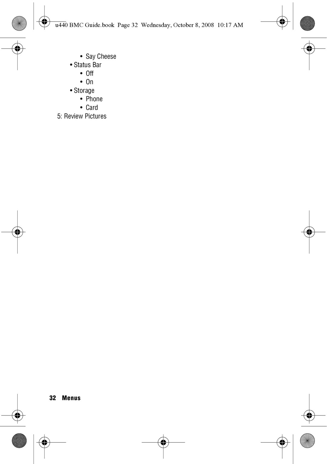 Samsung SCH-U440 manual Say Cheese Status Bar Off Storage Phone Card Review Pictures 