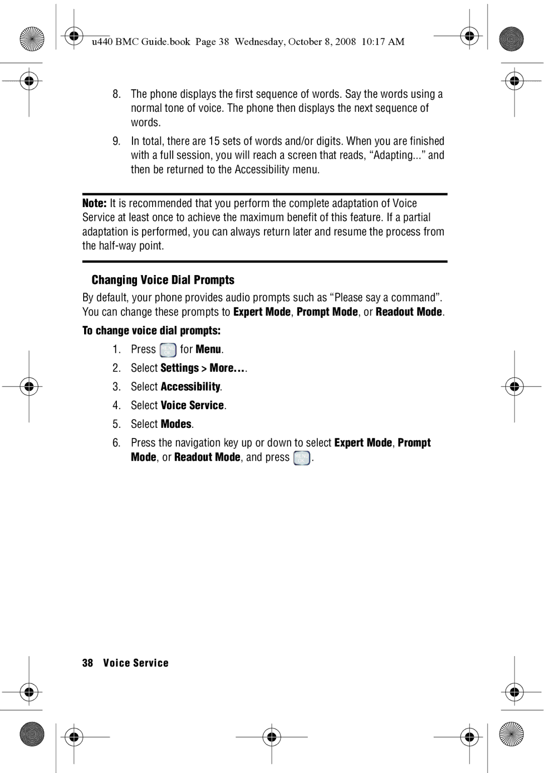 Samsung SCH-U440 manual Changing Voice Dial Prompts, Select Modes 