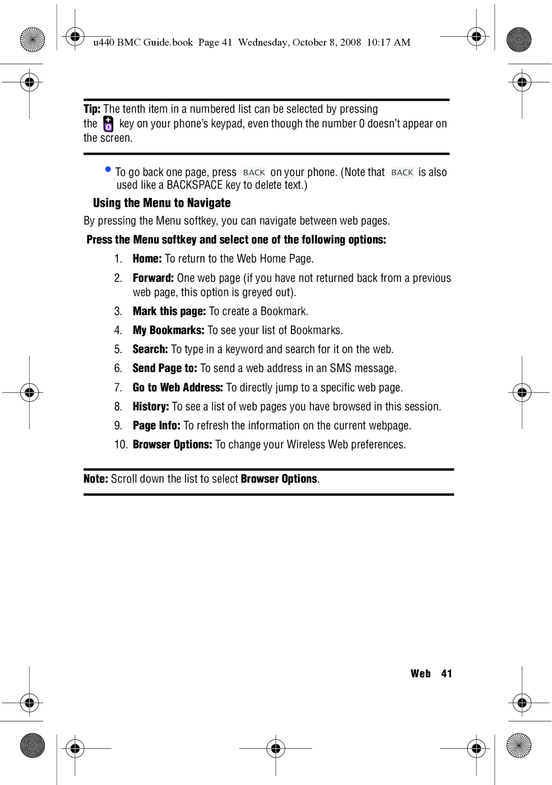 Samsung SCH-U440 manual Using the Menu to Navigate 