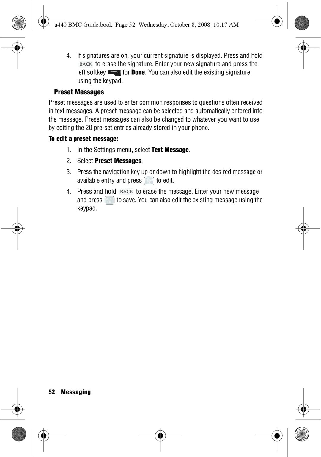 Samsung SCH-U440 manual To edit a preset message, Select Preset Messages 