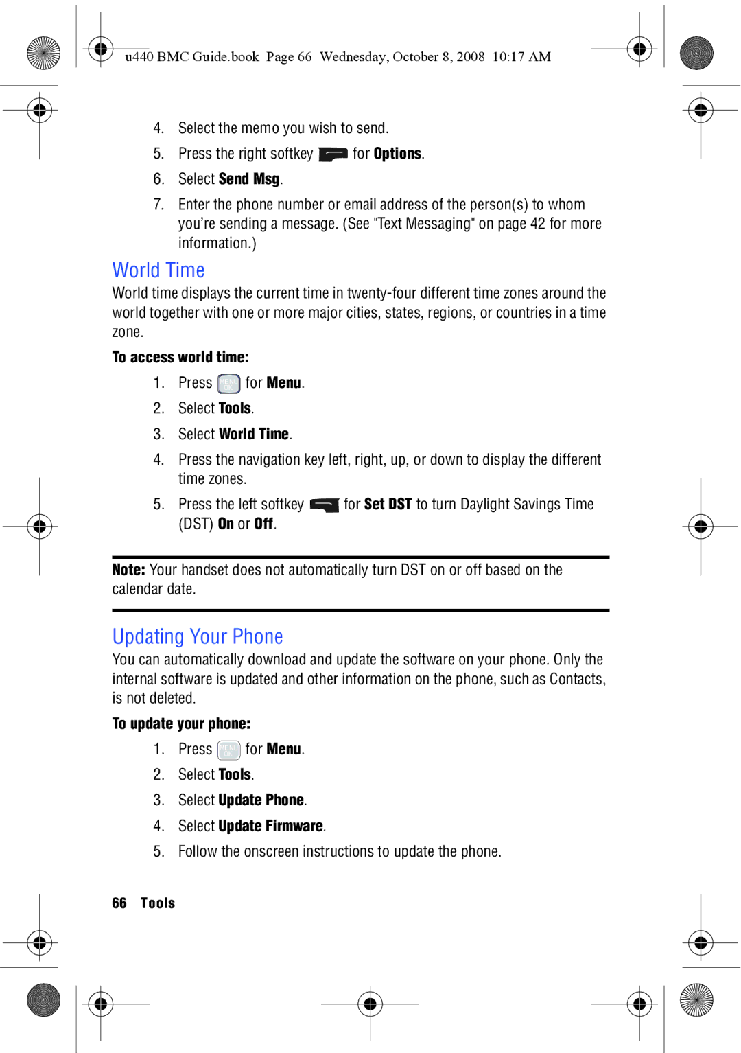 Samsung SCH-U440 manual World Time, Updating Your Phone 