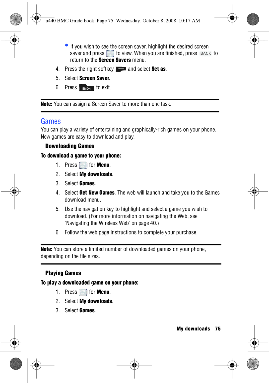 Samsung SCH-U440 manual Downloading Games, Playing Games 