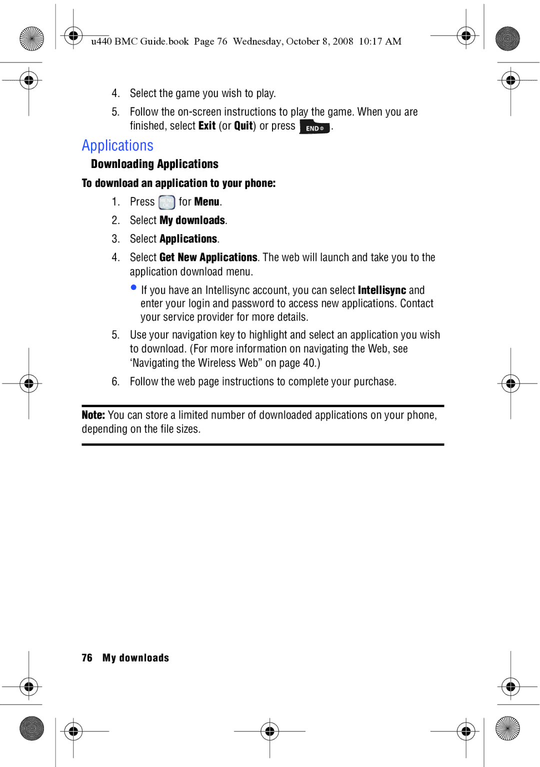 Samsung SCH-U440 manual Downloading Applications, To download an application to your phone 