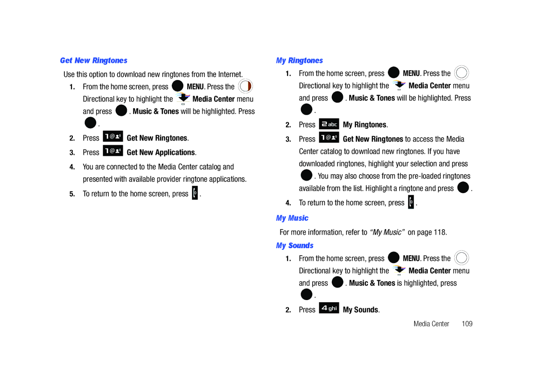 Samsung SCH-U450HAATLS user manual Get New Ringtones, My Ringtones, My Music, My Sounds 