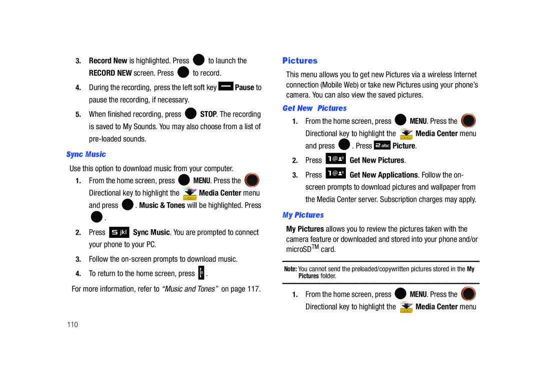 Samsung SCH-U450HAATLS user manual Sync Music, Press Get New Pictures, My Pictures 