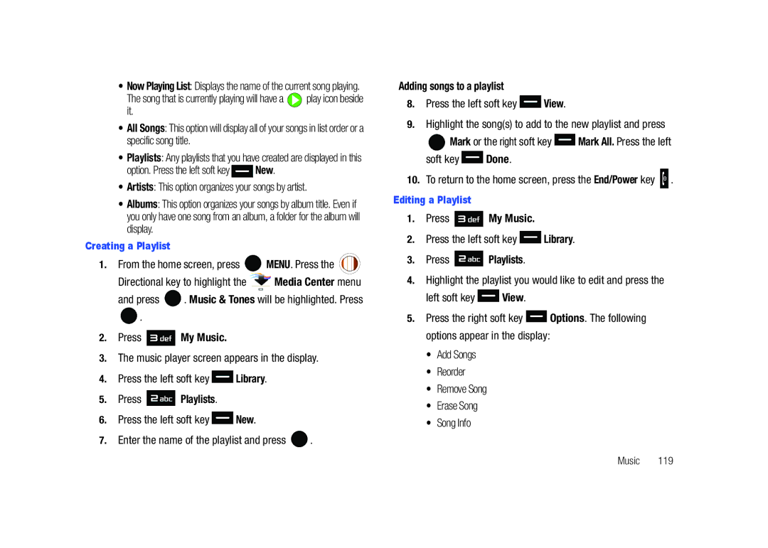 Samsung SCH-U450HAATLS user manual Press Playlists, Adding songs to a playlist 