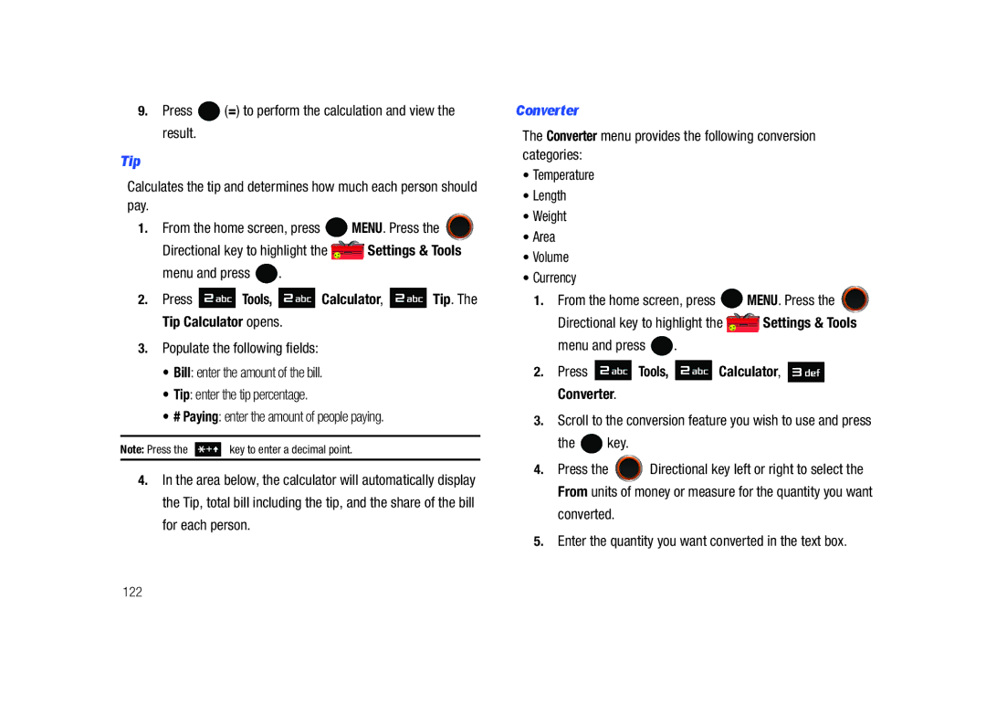 Samsung SCH-U450HAATLS user manual Press Tools, Calculator, Tip. The Tip Calculator opens, Converter 