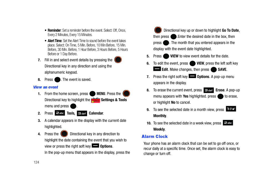 Samsung SCH-U450HAATLS user manual Alarm Clock, View an event, Press Tools, Calendar 
