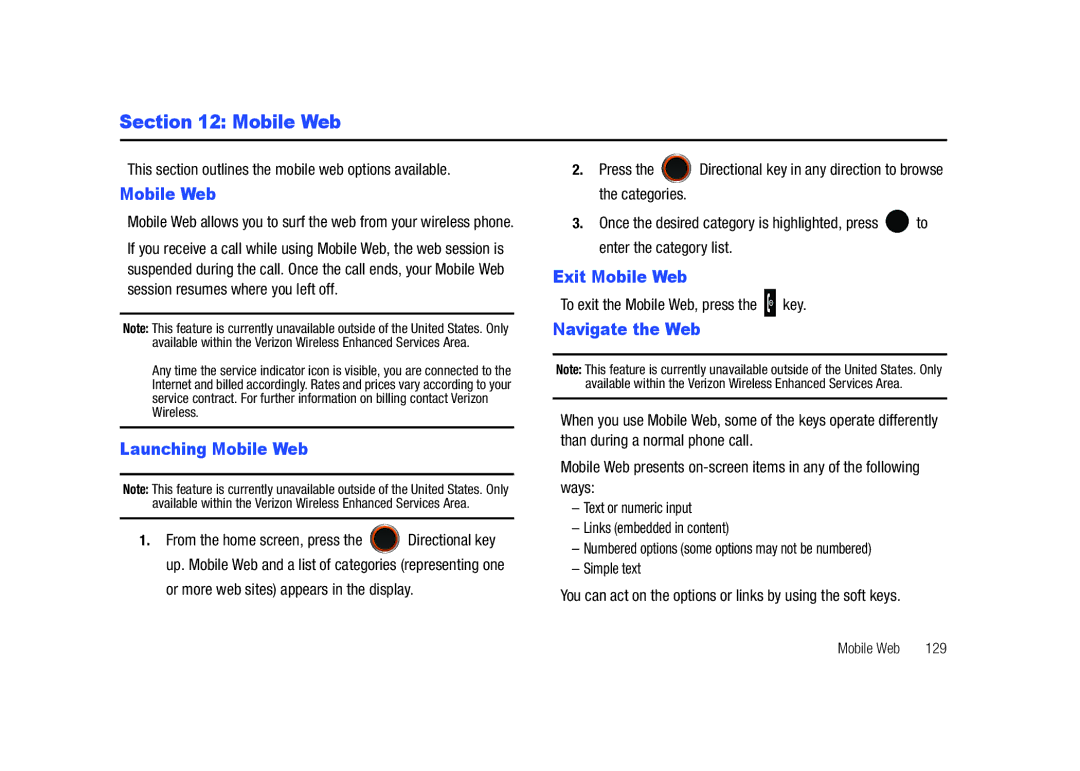 Samsung SCH-U450HAATLS user manual Launching Mobile Web, Exit Mobile Web, Navigate the Web 